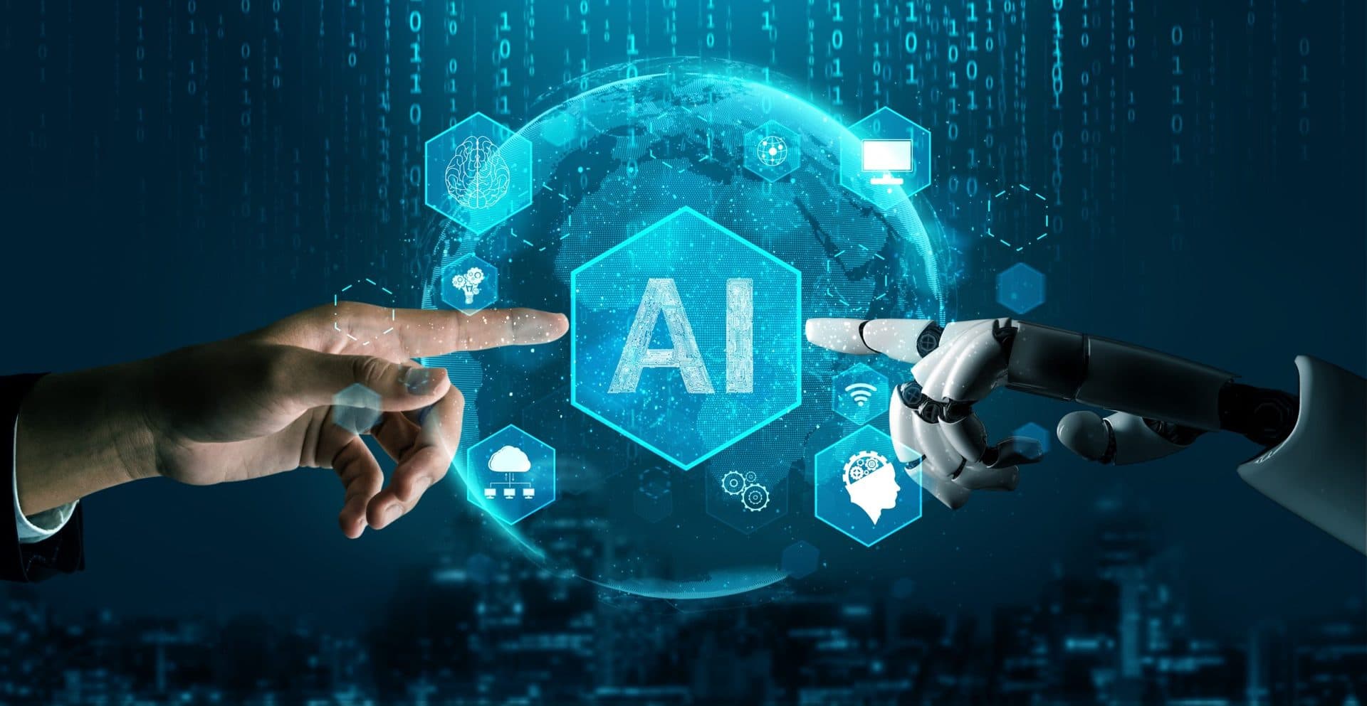 Futuristic robot artificial intelligence concept.